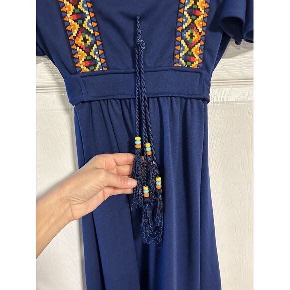 Vintage Hippie Dress Maxi Authentic 1970’s Size 9 Embroidered 2, 4, 6 JC Penney - Picture 3 of 6